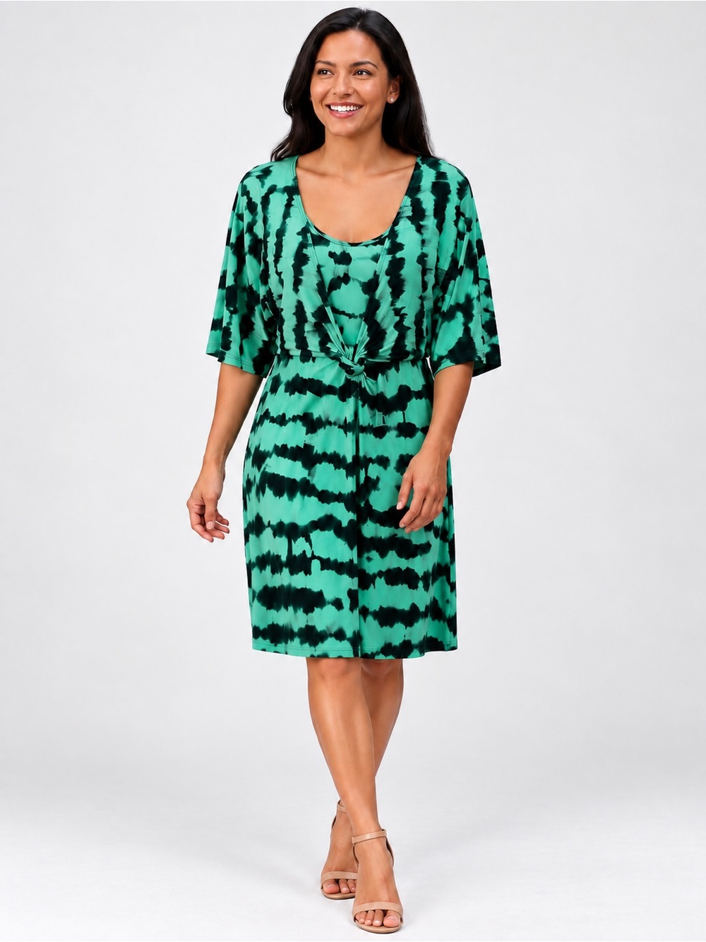 Belle Gray Lisa Rinna Green Tie Dye Layered Dress M
